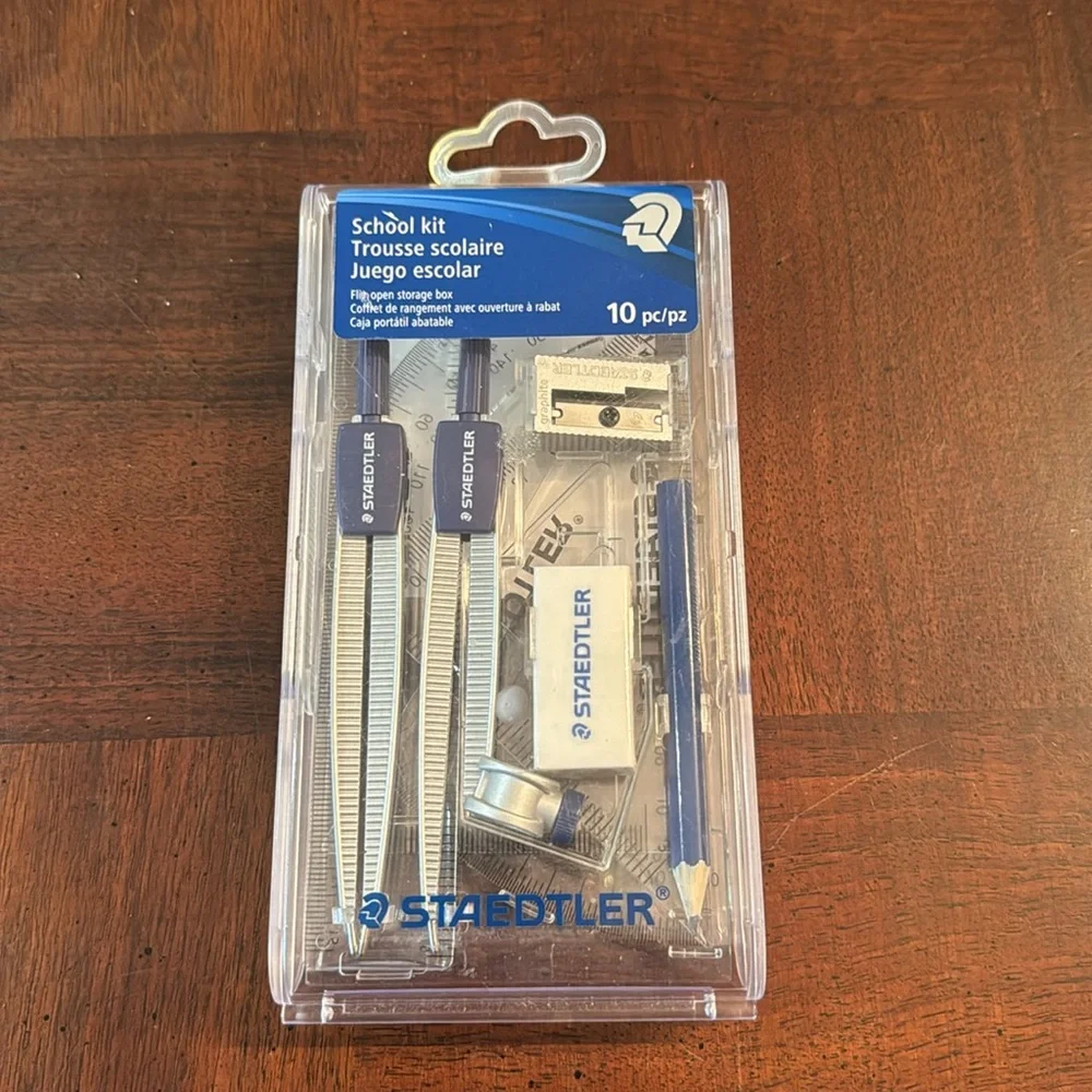 Staedtler Math Set School Kit 10 pc Compass Ruler Protractor Triangle - Picture 1 of 4